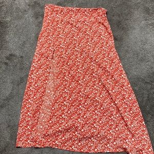 Red floral floor length skirt with side slit